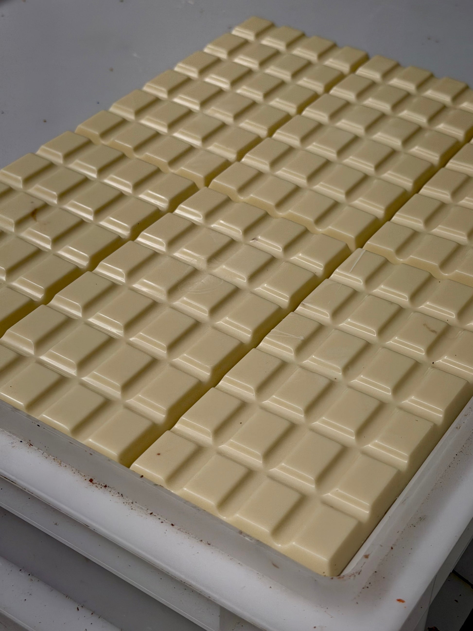 White chocolate bars on a tray